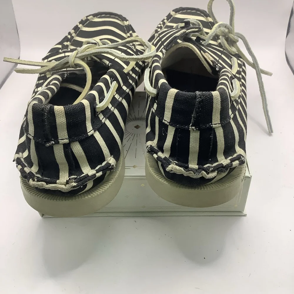 Men's Sperry Top-Sider Boat Shoes Size 10 Black White Striped